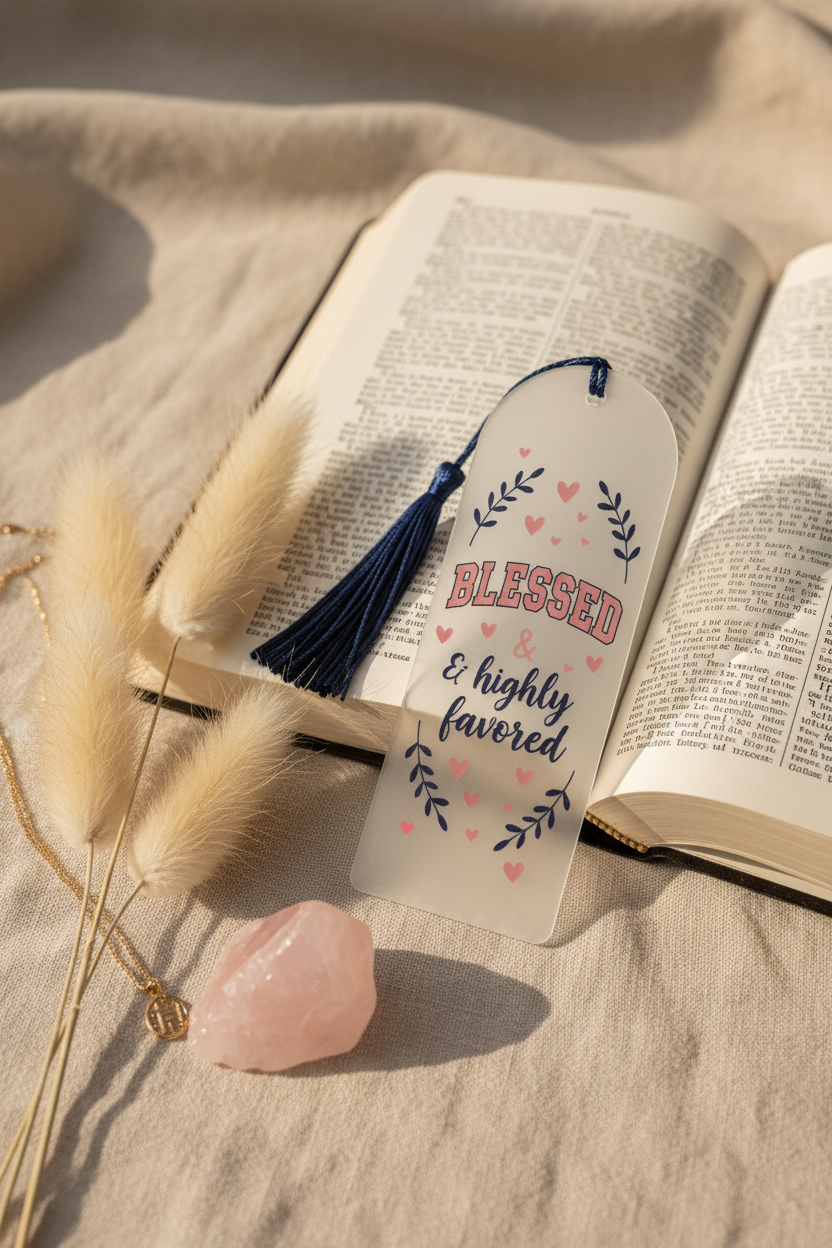 Blessed & Highly Favoured Acrylic Bookmark with Tassel
