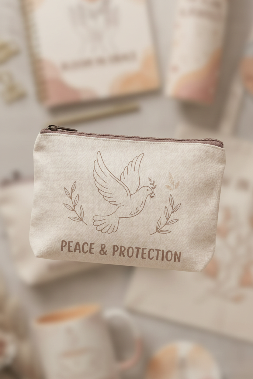 Peace & Protection Canvas cosmetic bag