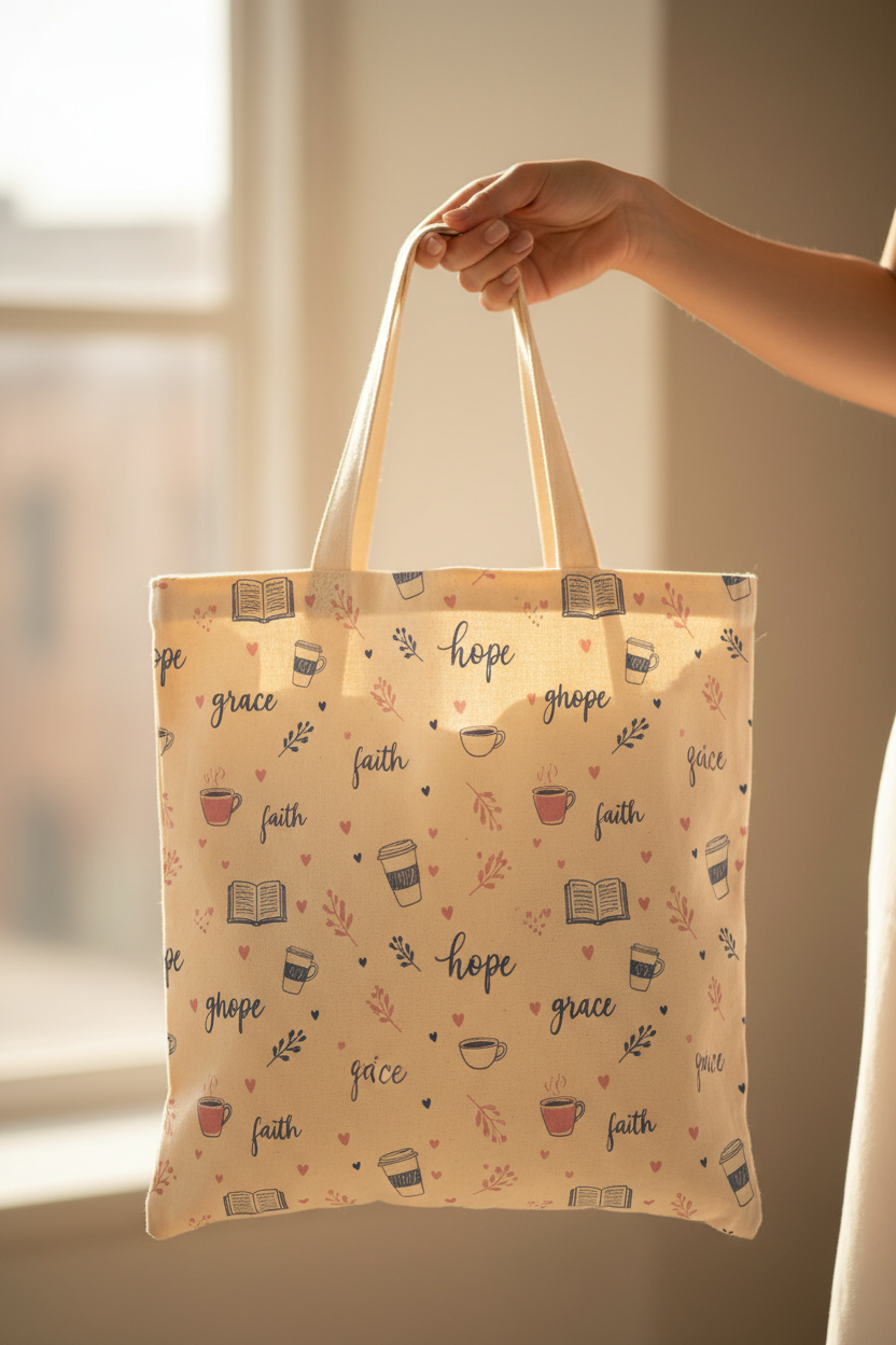 Faith Hope Grace Pattern Canvas Tote Bag