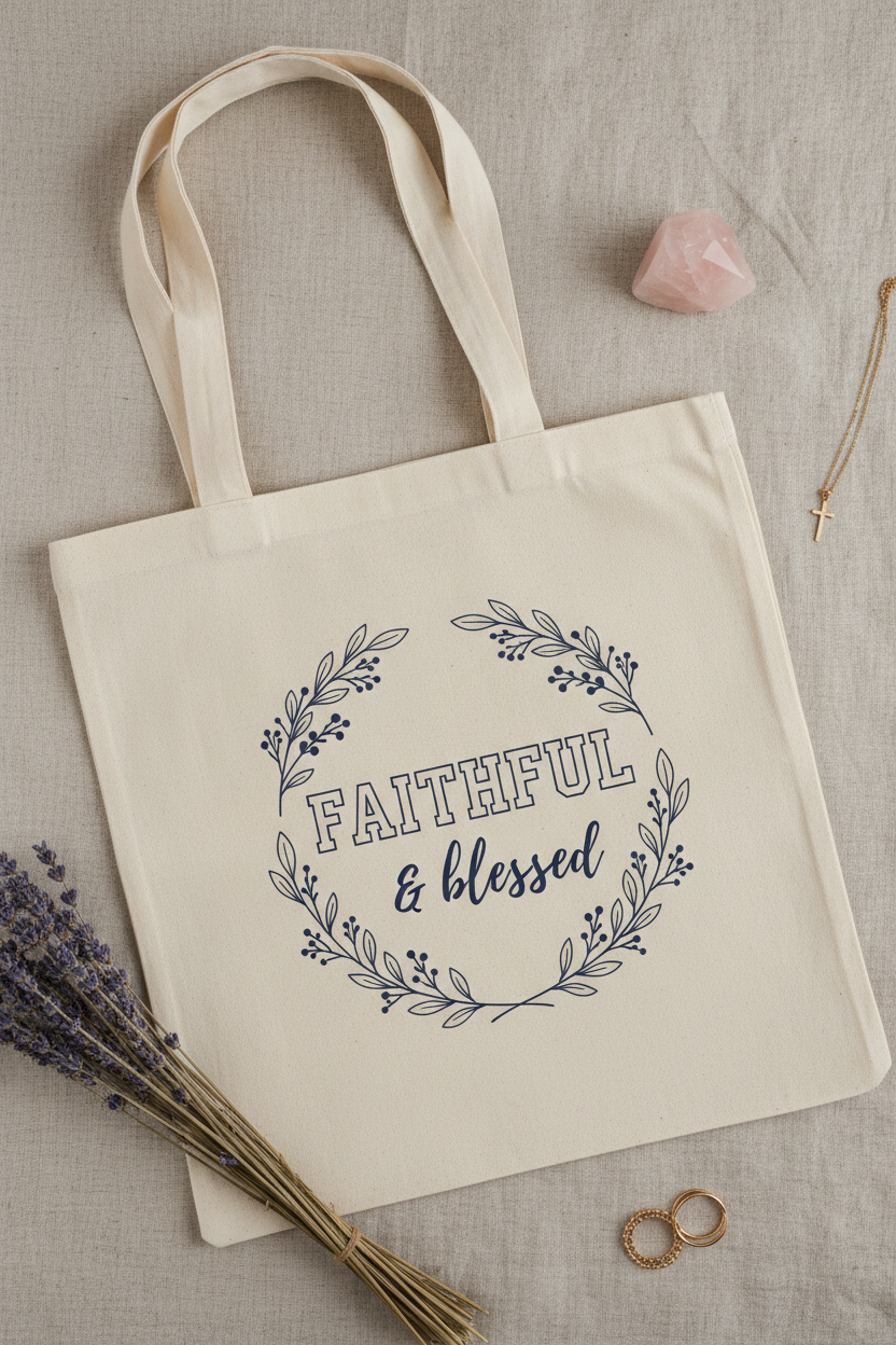 Faithful & Blessed Canvas Tote Bag