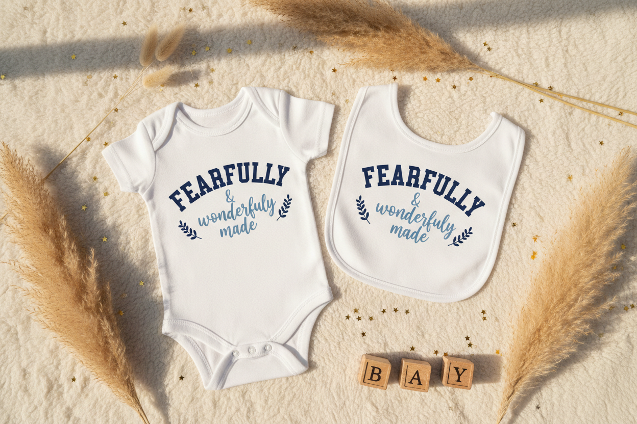 Fearfully & Wonderfully Made Boy Baby Grow & Bib Combo