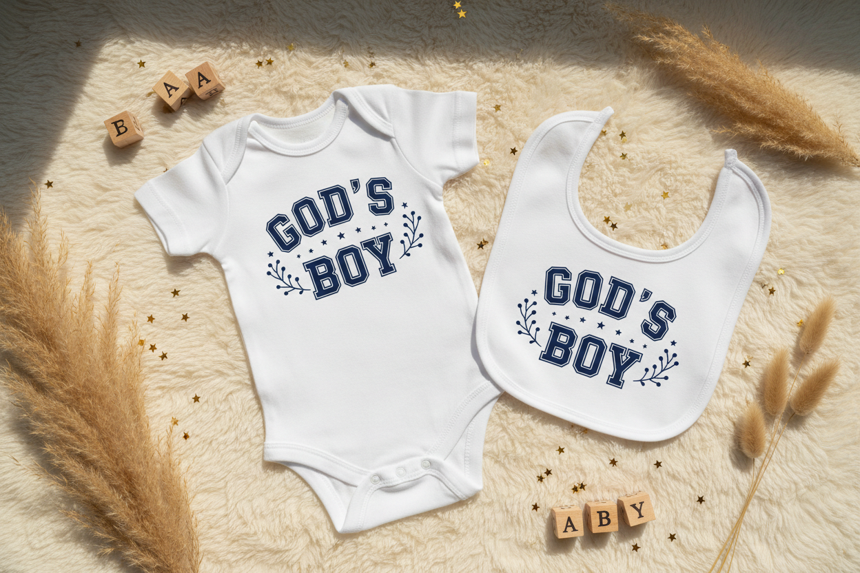 God's Boy Baby Grow & Bib Combo