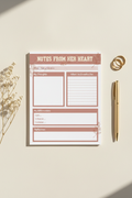 Notes From Her Heart A5 daily reflection notepad flat lay showing structured page layout