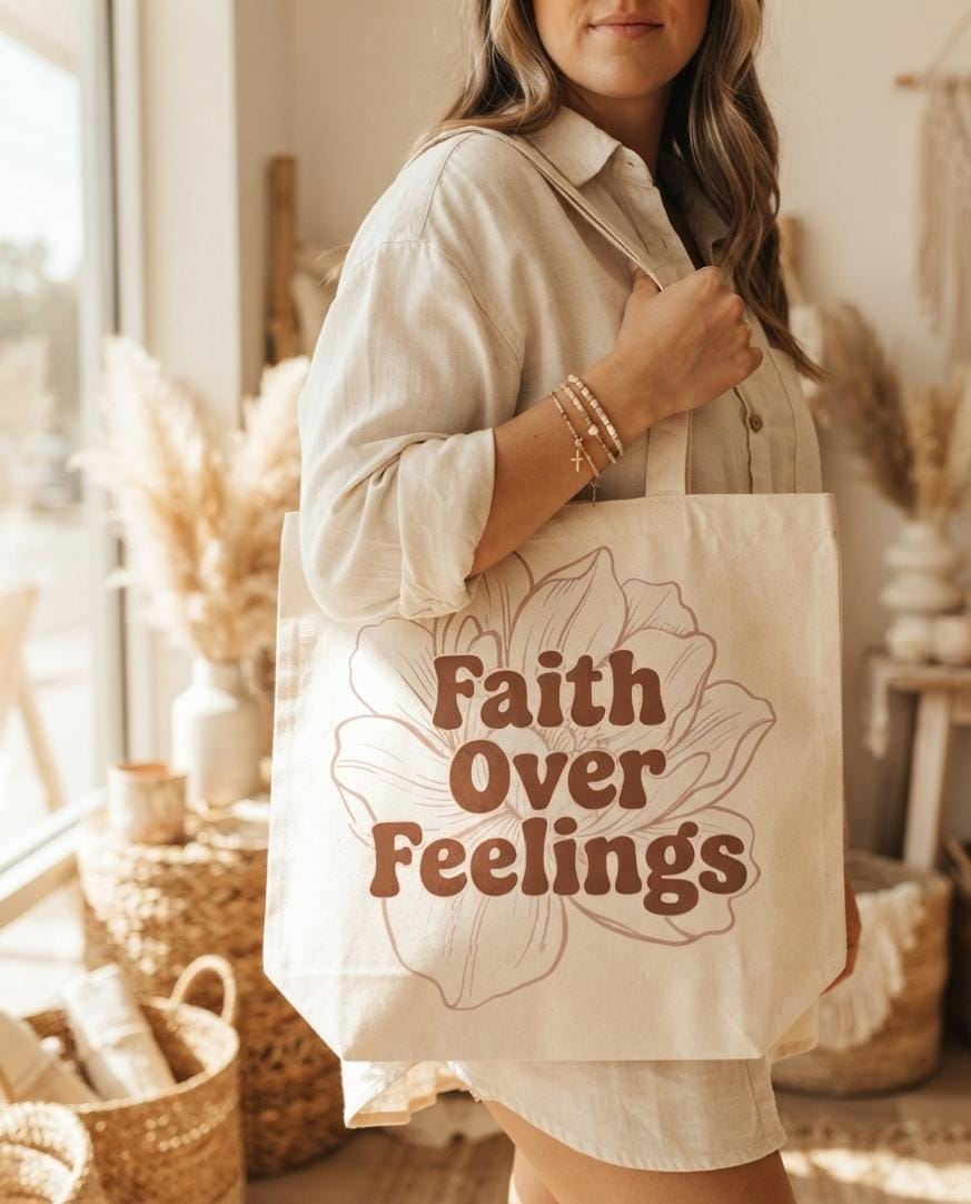 Faith Over Feelings Canvas Tote Bag