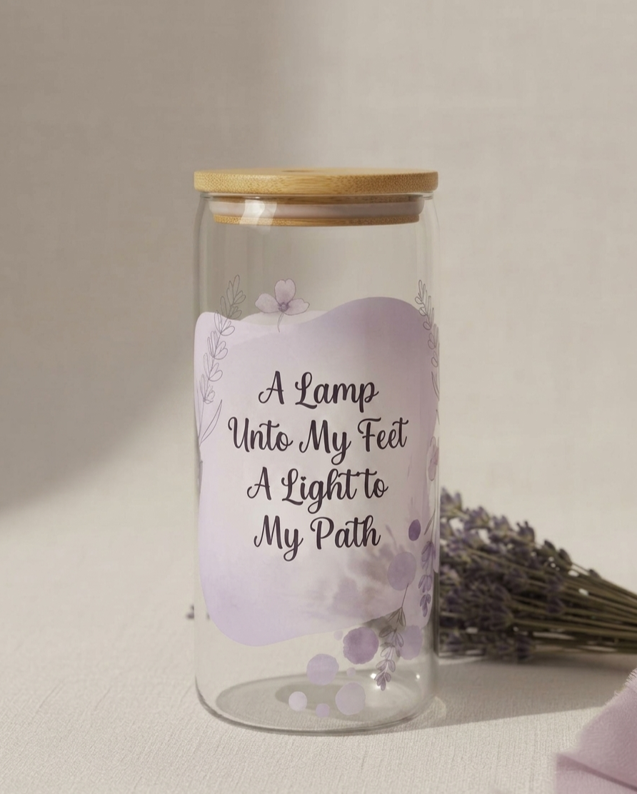 Psalm 119:105 Glass Can Cup with Bamboo Lid
