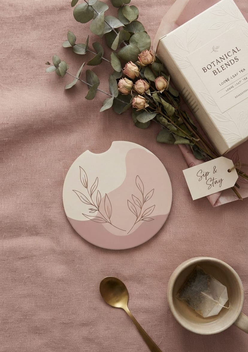 Botanical Leaf Round Coaster set (set of 2 coasters)