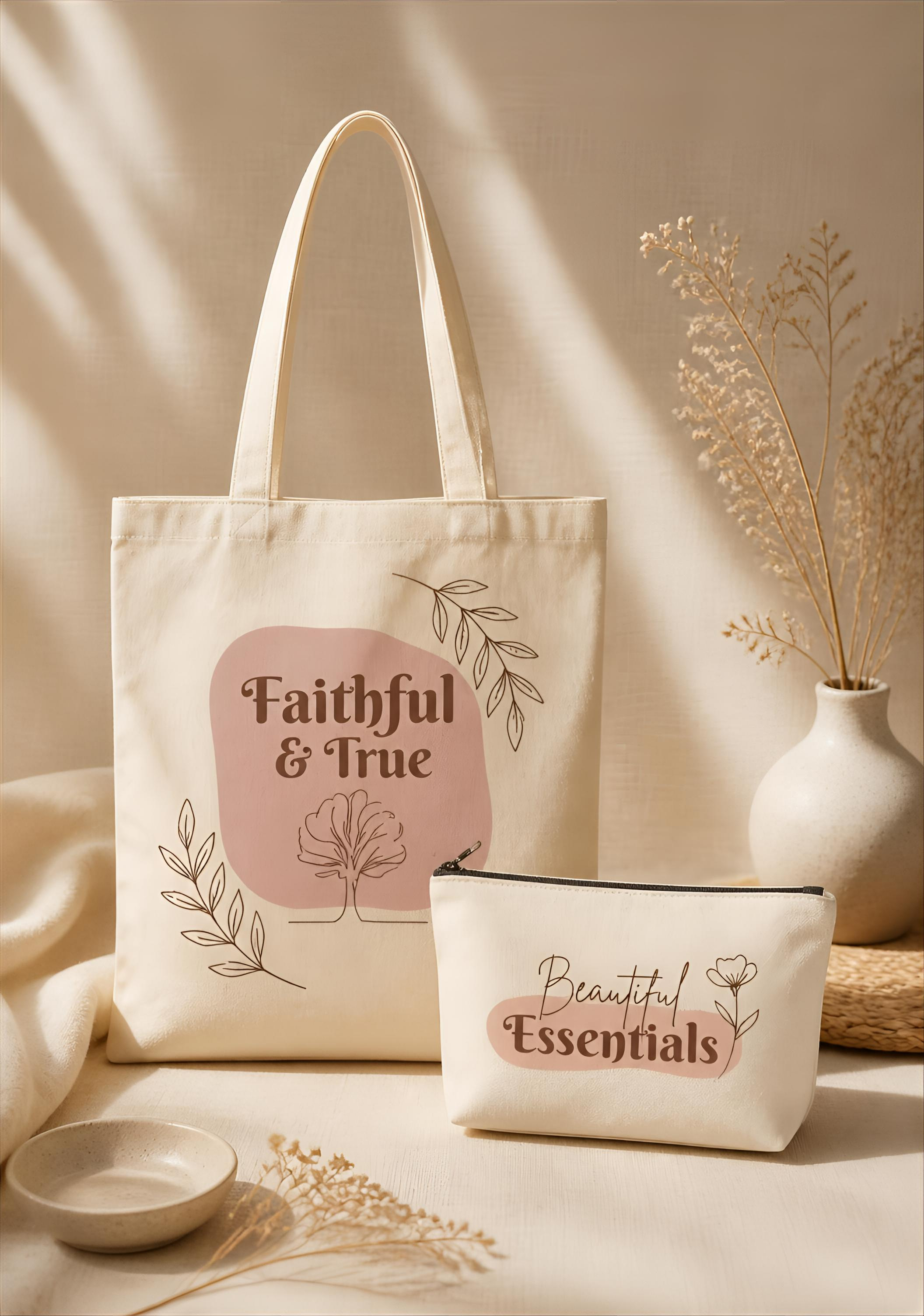 The "Faithful Essentials" Canvas Tote & Pouch Combo