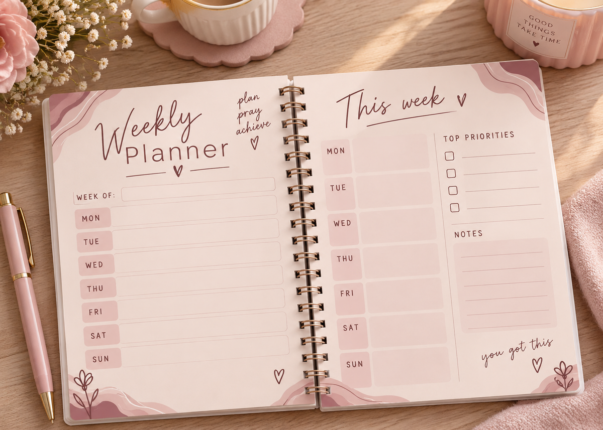 Weekly Planner interior – daily planning layout with Mon to Sun sections