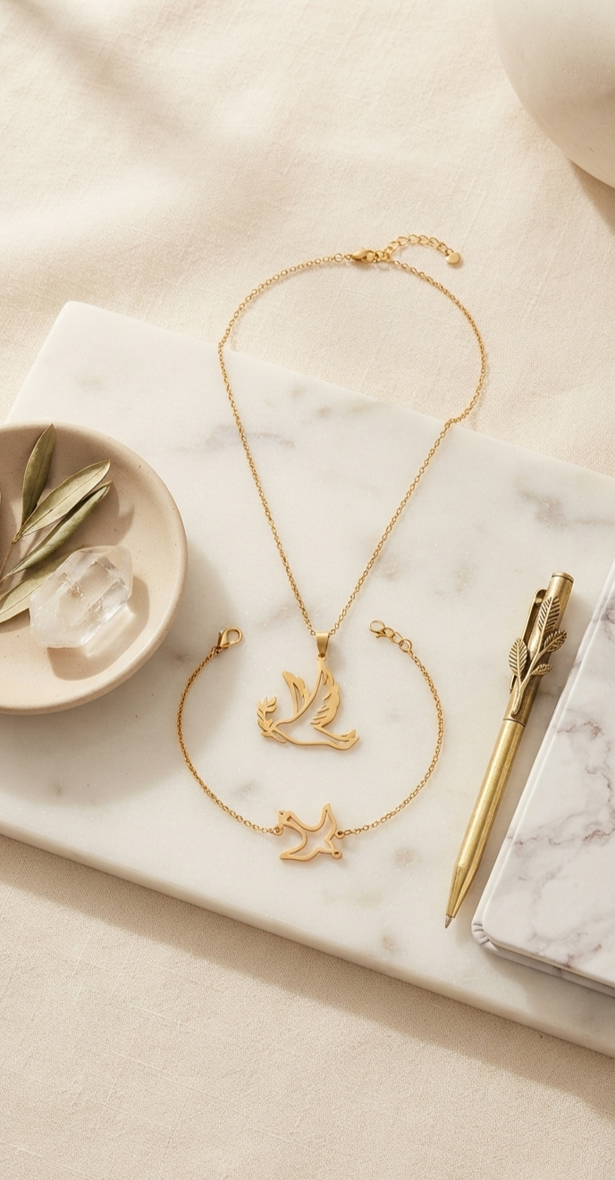 Holy Spirit Dove Necklace & Bracelet Set