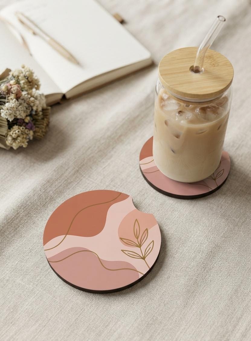 Botanical Leaf Round Coaster set (set of 2 coasters)