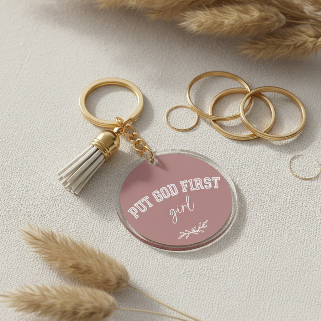 Put God First Girl Keychain