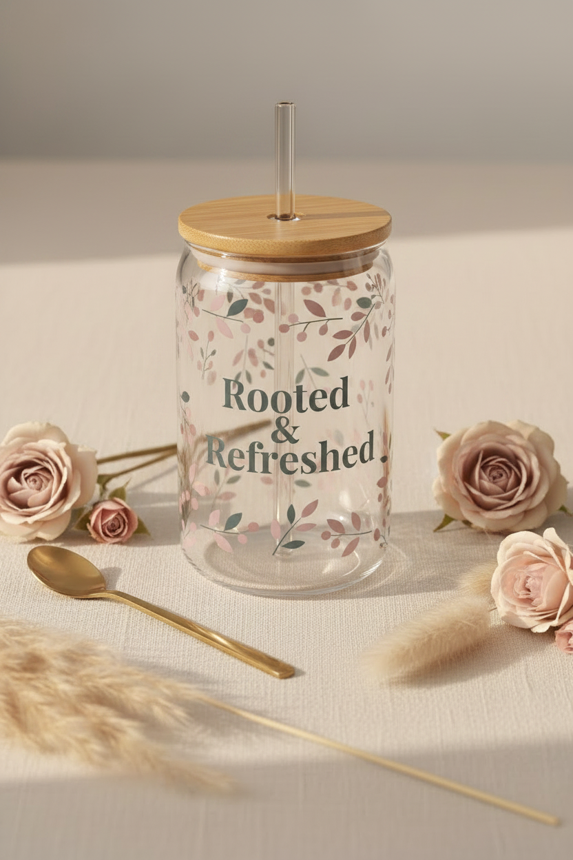 Rooted & Refreshed Glass bamboo Tumbler