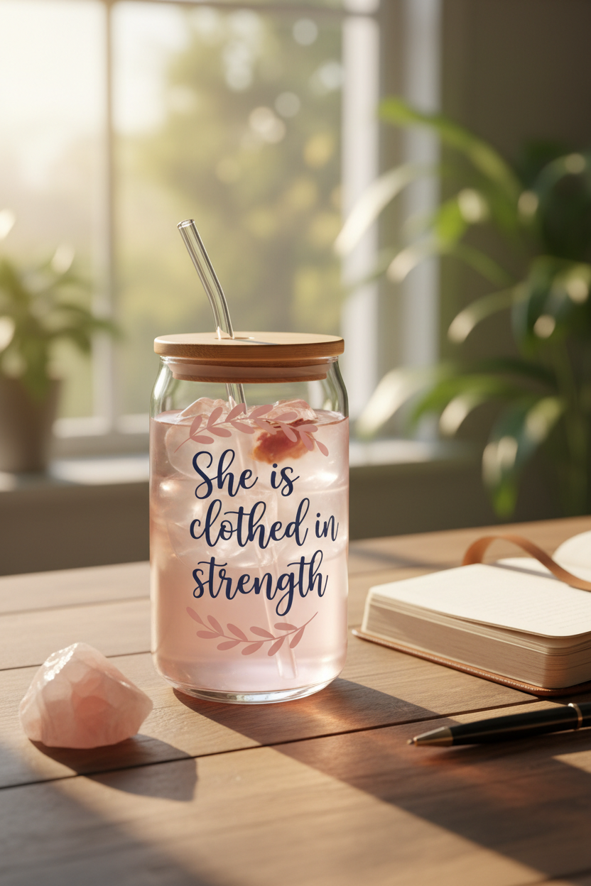 She is Clothed in Strength Bamboo Glass