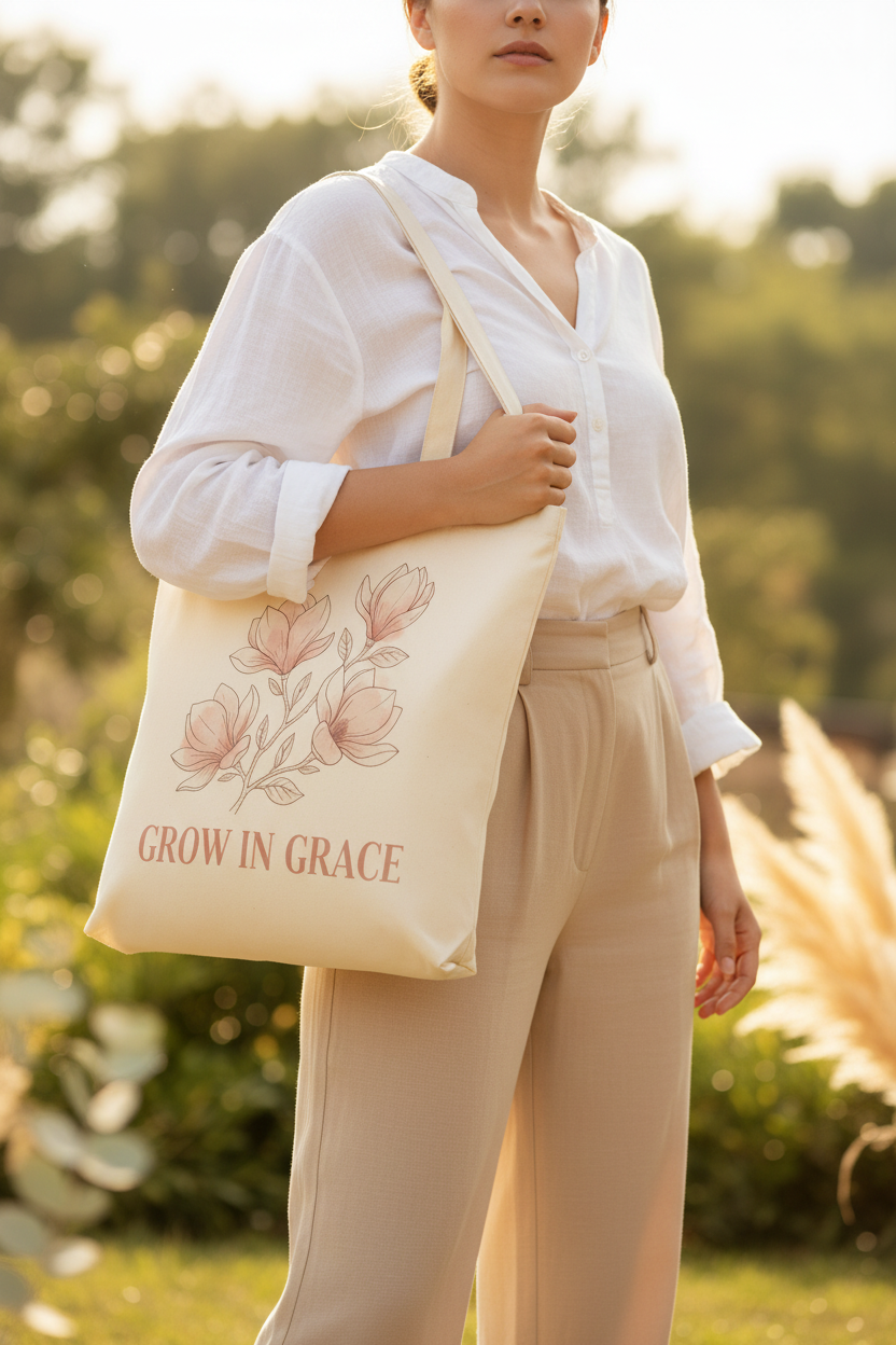 Grow in Grace Canvas Tote Bag